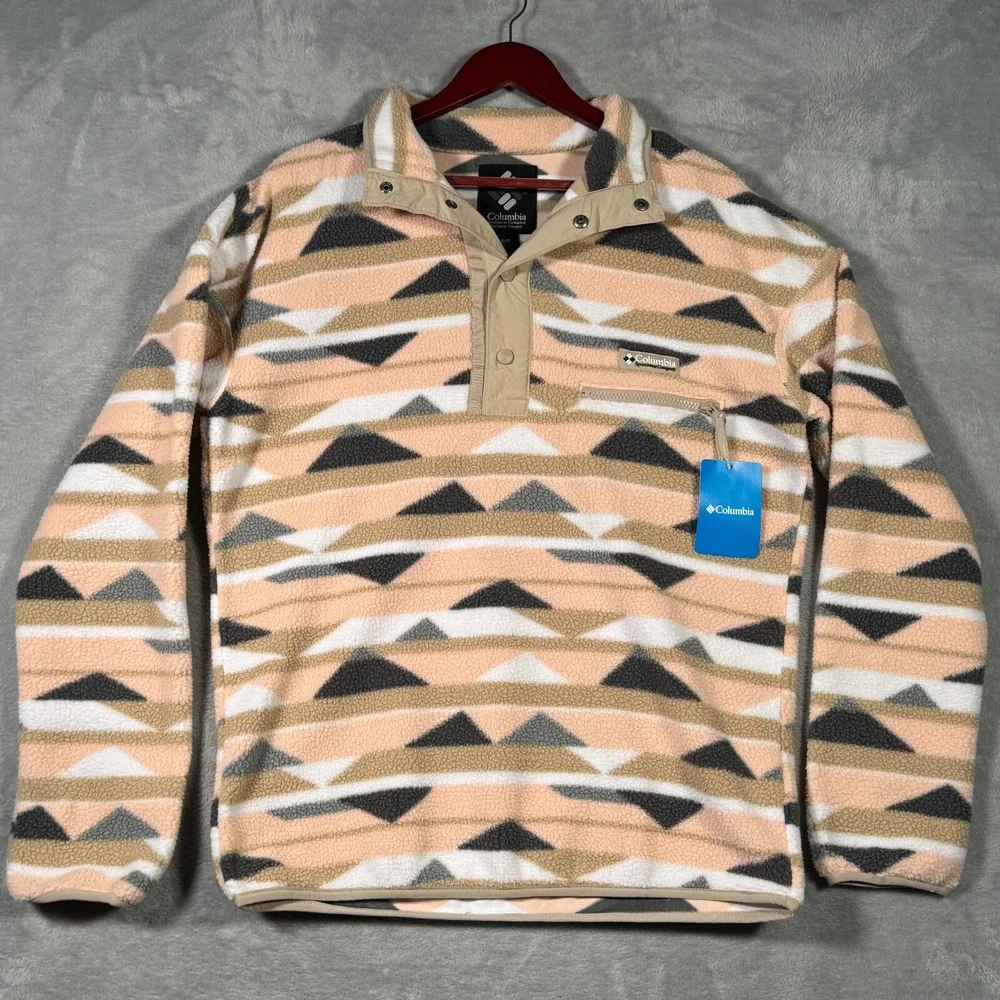 Columbia Sweater Mens M Beige Helvetia Half Snap‎ Fleece T Pullover Aztec
